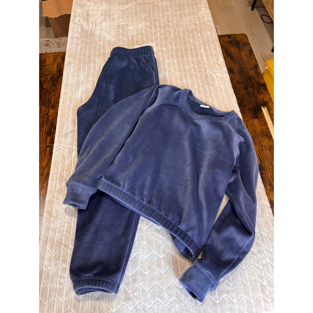 Blue Corduroy Lounge Set Crewneck Pullover and Jogger Pants 2 Piece Large